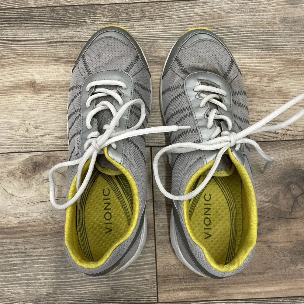 Vionic Alliance Grey Walking Shoes Womens 9.5 Wide Grey Yellow Sneakers